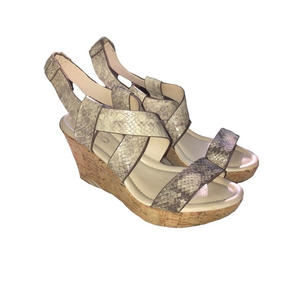 ALDO Leather Snake Print Cork Wedge Sandals Sz 6.5 - Picture 1 of 9